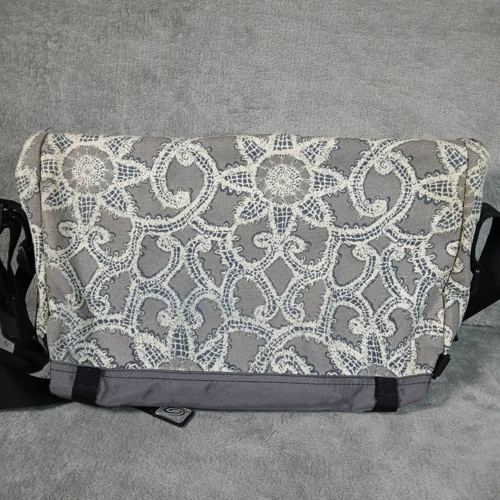 Timbuk2 Y2K Messenger Bag Gray White Lace Print Commuter Bike
